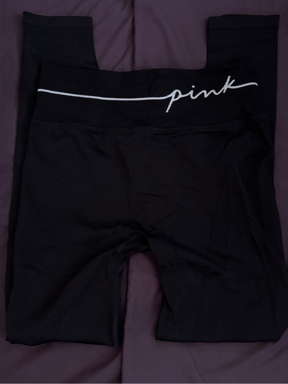 PINK Victoria's Secret Black High-Waist Logo Ribbed Waistband Leggings